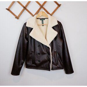 Lauren Ralph Lauren Brown Bomber Jacket with Cream Collar